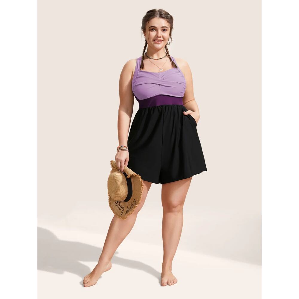 6X 30 Plus Size BloomChic pockets Crossover One Piece Swimsuit Swim Stretchy - Picture 4 of 5